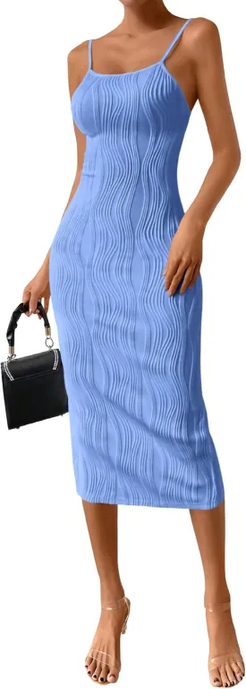 PRETTYGARDEN Women's 2025 Summer Sleeveless Bodycon Dress Textured Back Slit Sexy Cocktail Party Midi Dresses