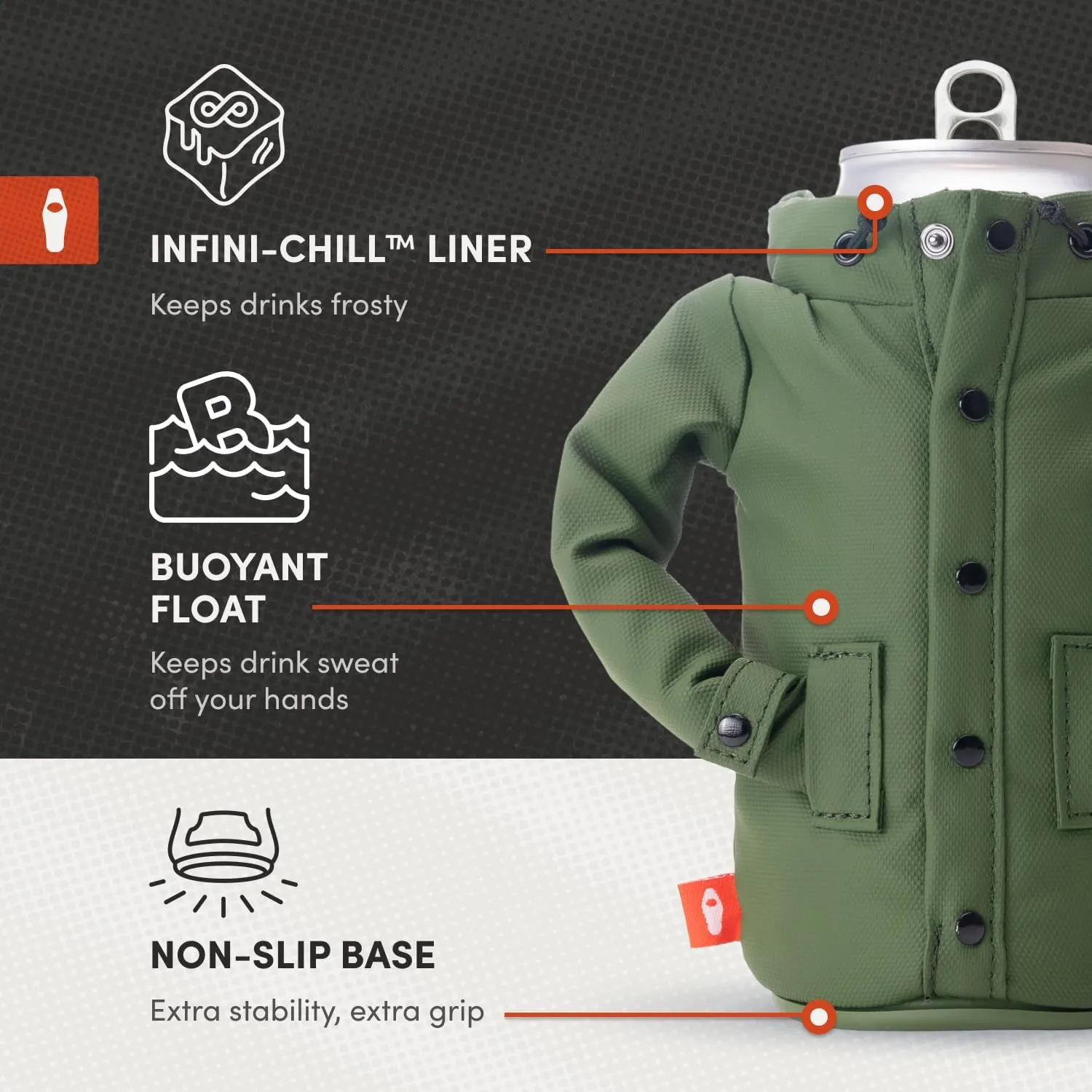 Puffin - The Raincoat Jacket - Insulated Tall Can & Bottle Cooler I Beer Bottle & Soda Can Insulator, Keep Drinks and Beverages Cold - Olive Green