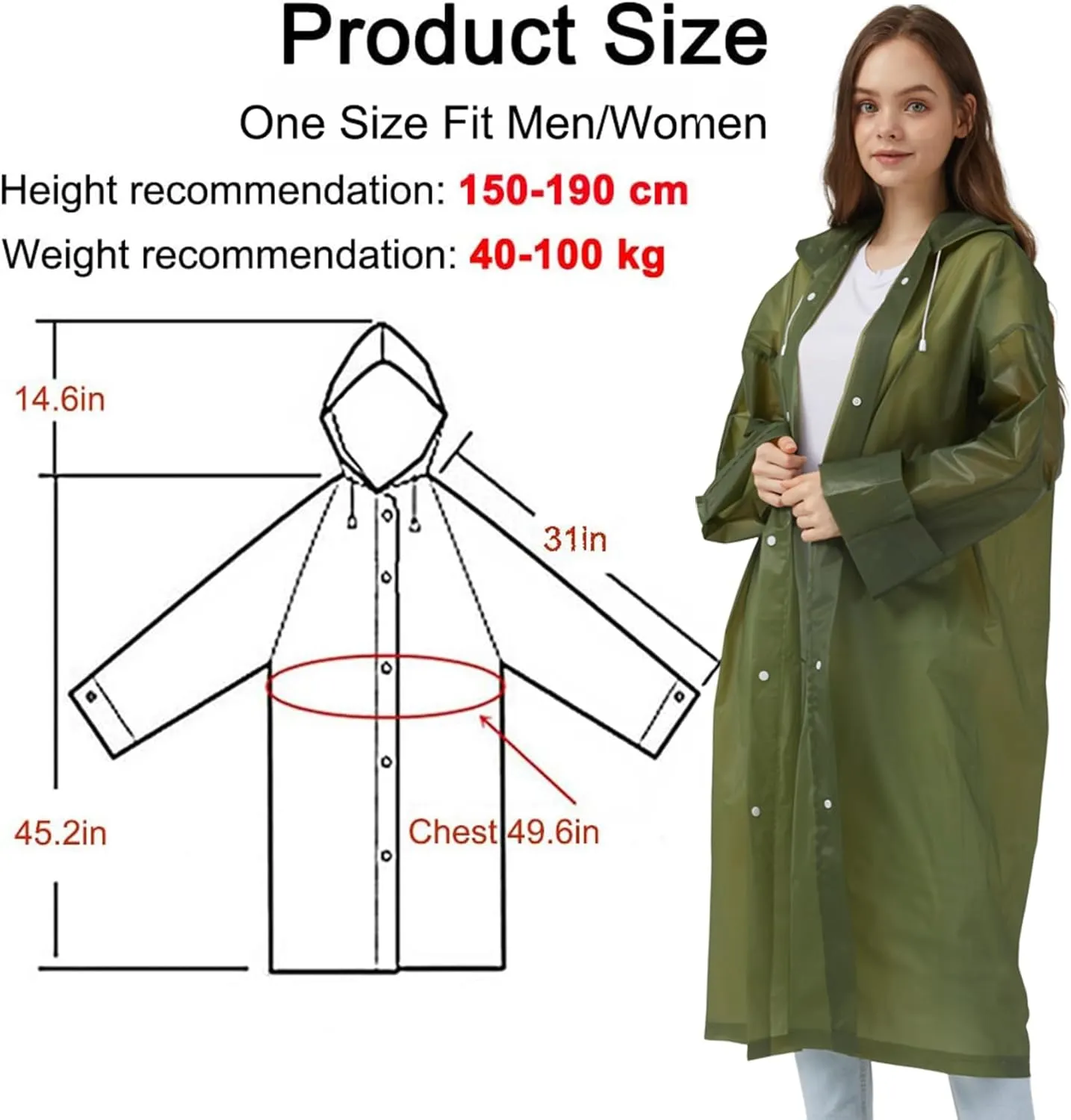 Rain Ponchos Raincoats for Adults Women, Reusable Rain Jacket Coats with Hood for Family Disney Park Travel 2 Pack