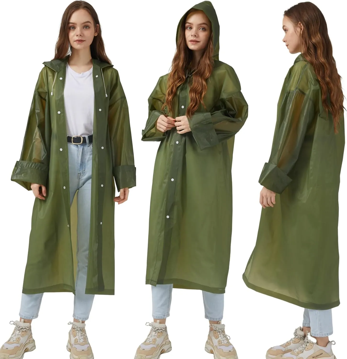 Rain Ponchos Raincoats for Adults Women, Reusable Rain Jacket Coats with Hood for Family Disney Park Travel 2 Pack