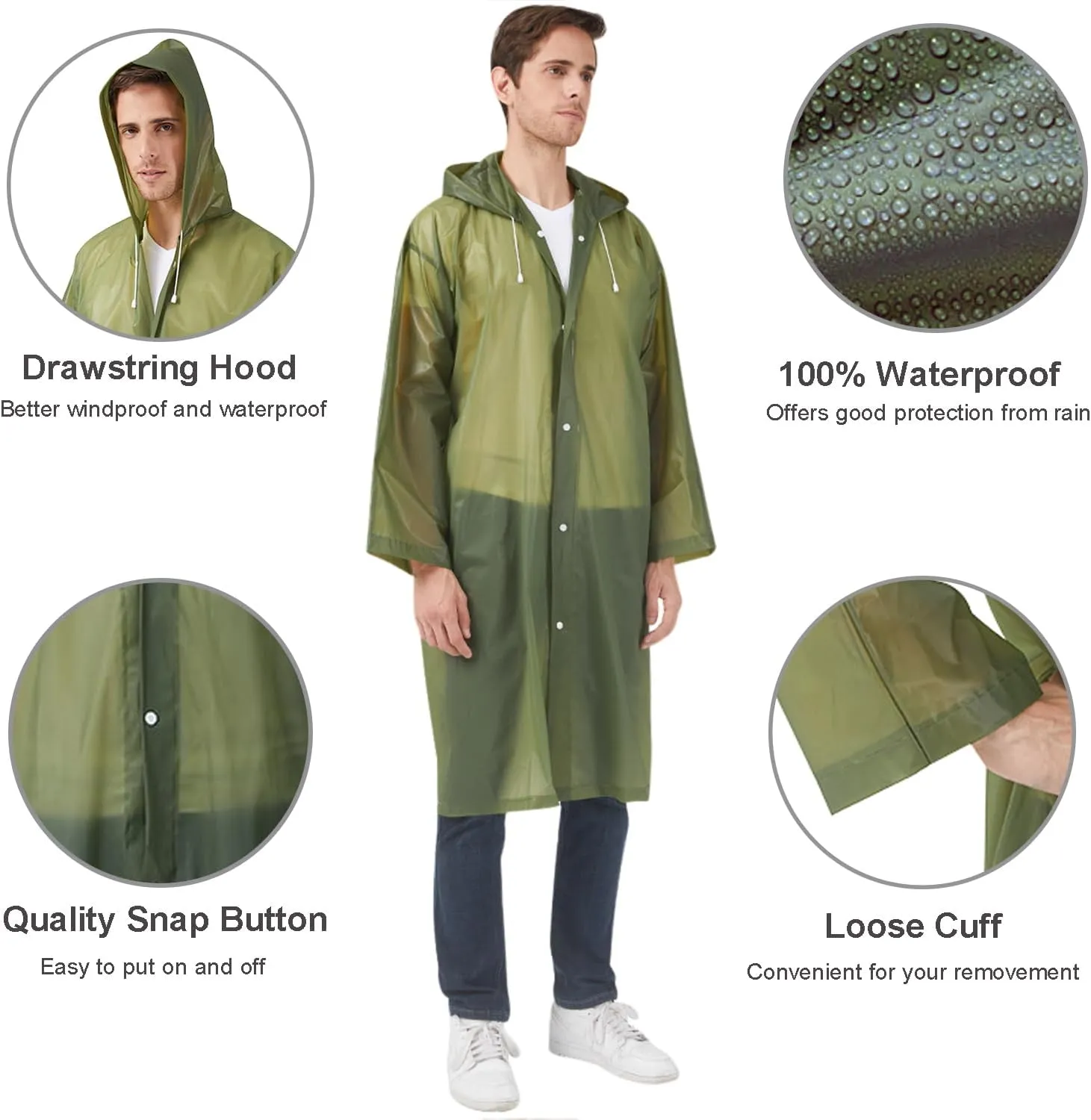 Rain Ponchos Raincoats for Adults Women, Reusable Rain Jacket Coats with Hood for Family Disney Park Travel 2 Pack