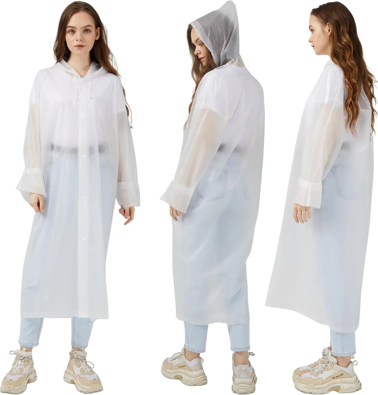 Rain Ponchos Raincoats for Adults Women, Reusable Rain Jacket Coats with Hood for Family Disney Park Travel 2 Pack