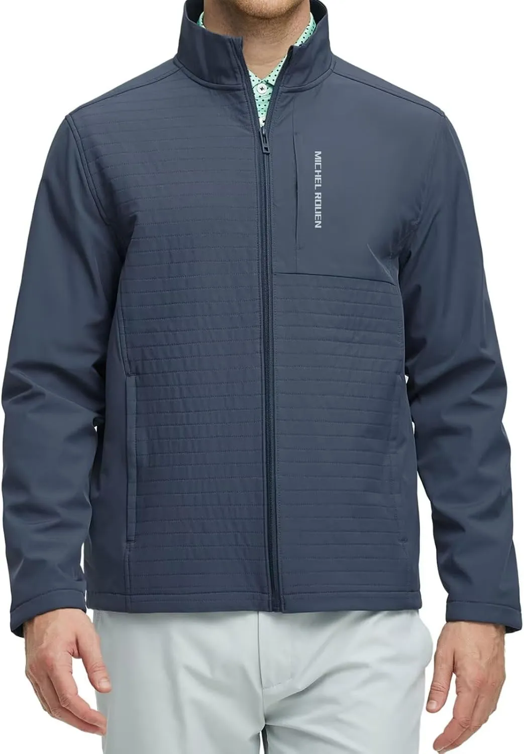 Rouen Mens Golf Raincoat Jacket Zipper Pockets Lightweight Softshell Hooded Water-resistant Spring Fall Outdoor Windbreaker