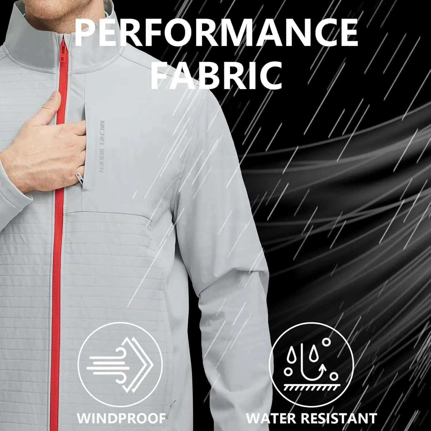 Rouen Mens Golf Raincoat Jacket Zipper Pockets Lightweight Softshell Hooded Water-resistant Spring Fall Outdoor Windbreaker