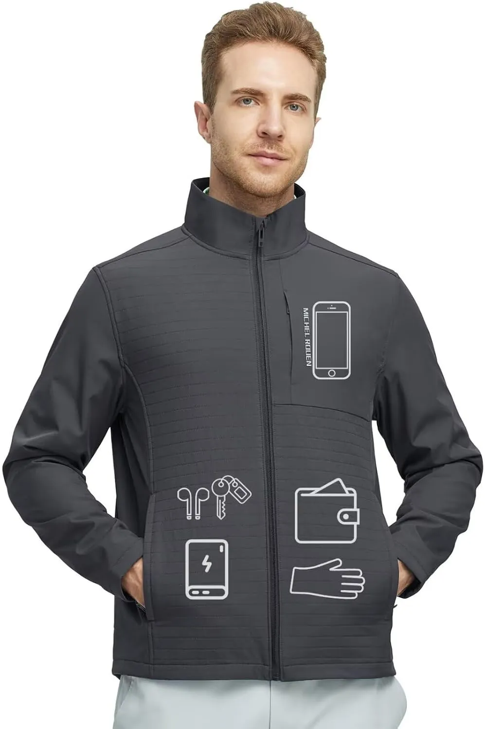 Rouen Mens Golf Raincoat Jacket Zipper Pockets Lightweight Softshell Hooded Water-resistant Spring Fall Outdoor Windbreaker