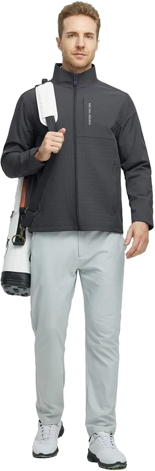 Rouen Mens Golf Raincoat Jacket Zipper Pockets Lightweight Softshell Hooded Water-resistant Spring Fall Outdoor Windbreaker