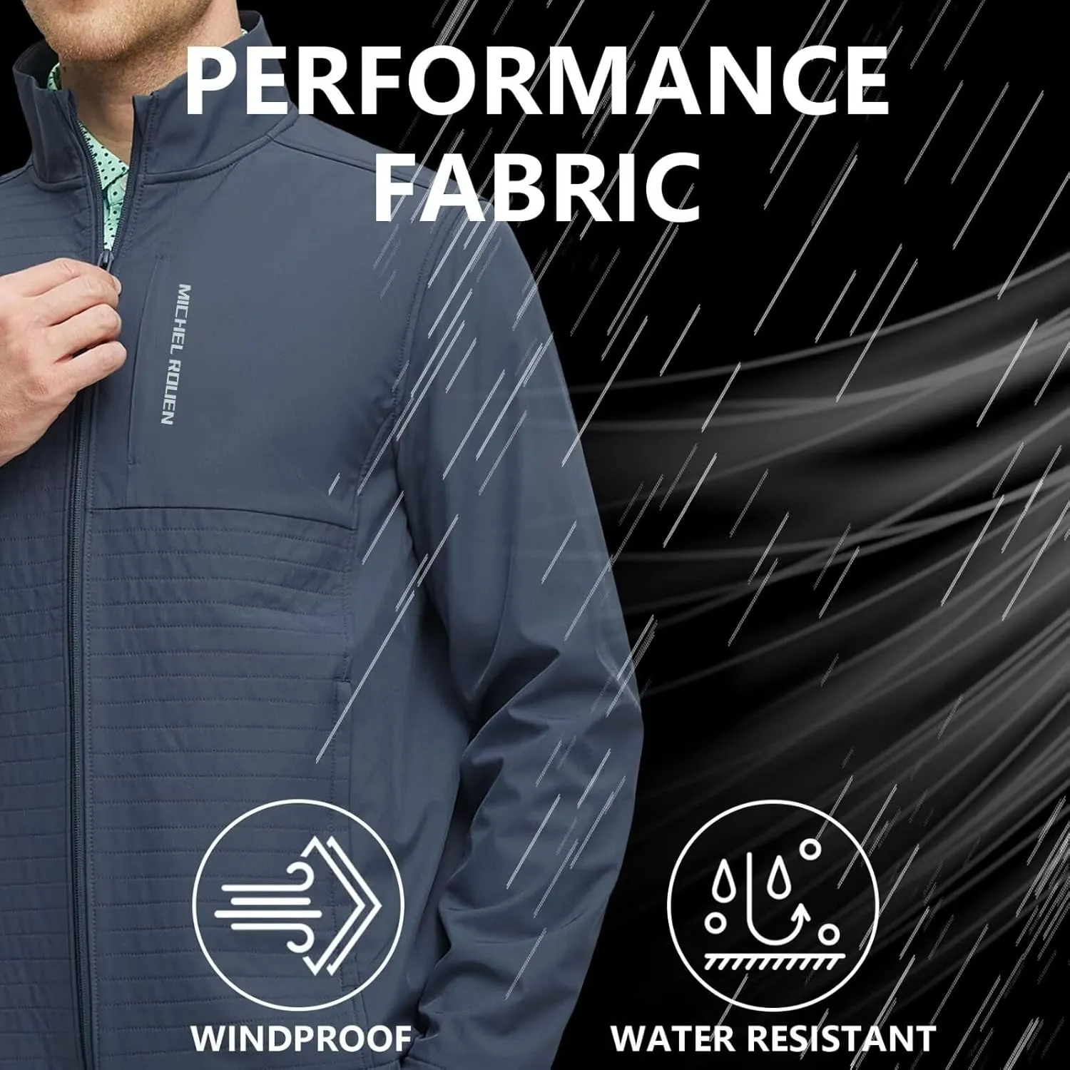Rouen Mens Golf Raincoat Jacket Zipper Pockets Lightweight Softshell Hooded Water-resistant Spring Fall Outdoor Windbreaker