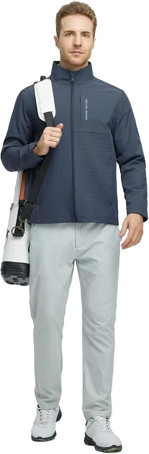 Rouen Mens Golf Raincoat Jacket Zipper Pockets Lightweight Softshell Hooded Water-resistant Spring Fall Outdoor Windbreaker