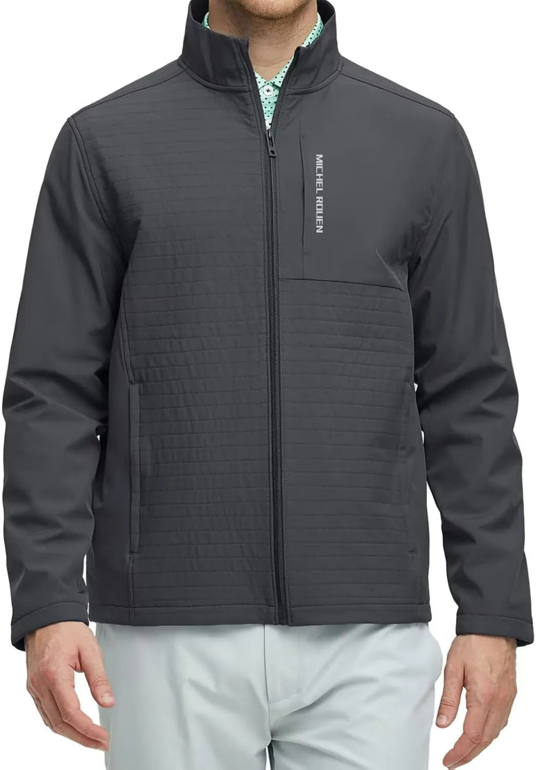 Rouen Mens Golf Raincoat Jacket Zipper Pockets Lightweight Softshell Hooded Water-resistant Spring Fall Outdoor Windbreaker
