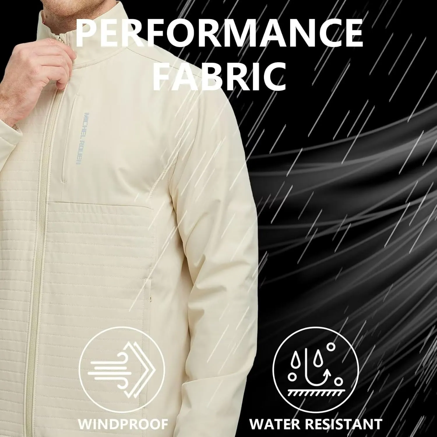 Rouen Mens Golf Raincoat Jacket Zipper Pockets Lightweight Softshell Hooded Water-resistant Spring Fall Outdoor Windbreaker
