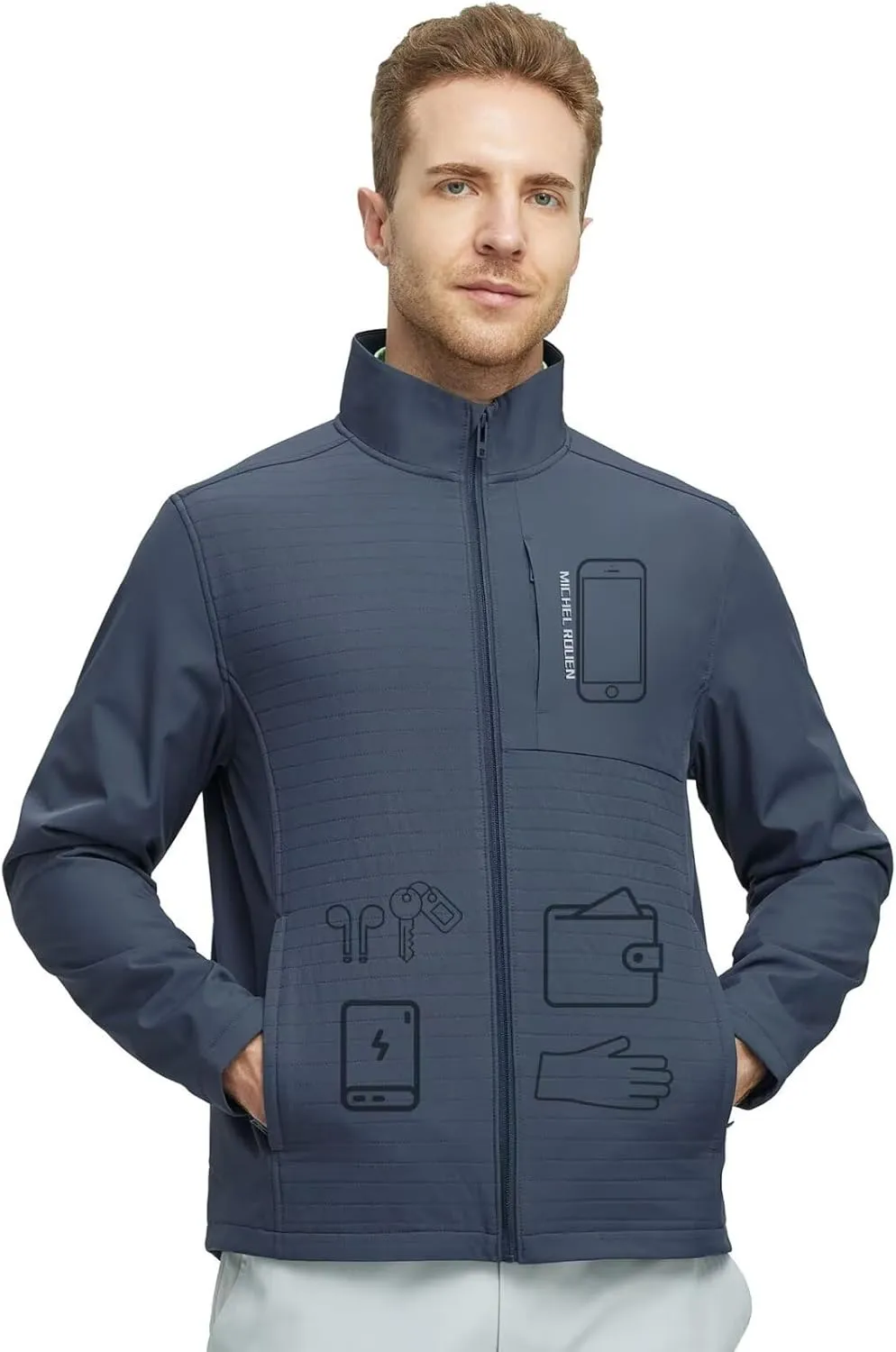 Rouen Mens Golf Raincoat Jacket Zipper Pockets Lightweight Softshell Hooded Water-resistant Spring Fall Outdoor Windbreaker