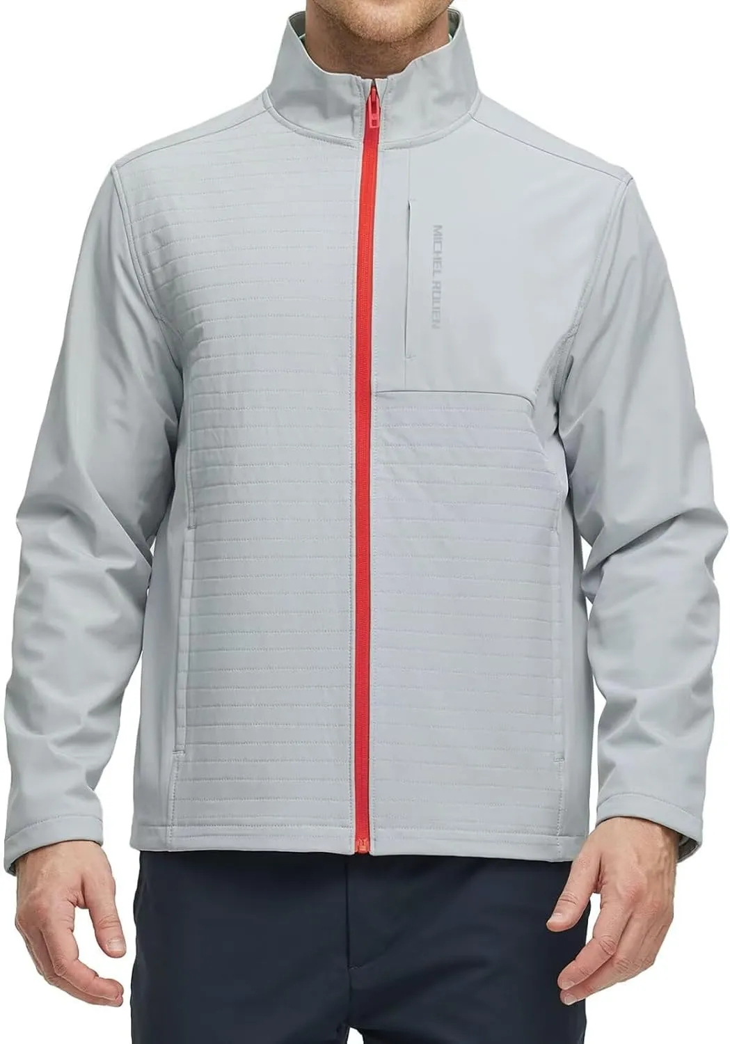 Rouen Mens Golf Raincoat Jacket Zipper Pockets Lightweight Softshell Hooded Water-resistant Spring Fall Outdoor Windbreaker