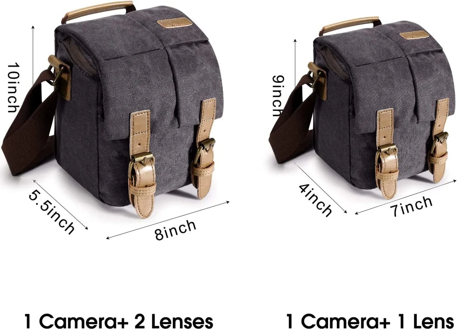 S-ZONE Waterproof Camera Bags for DSLR Canon Canvas Vintage Shoulder Women Men Camera Messenger Bag Leather Trim(Grey)