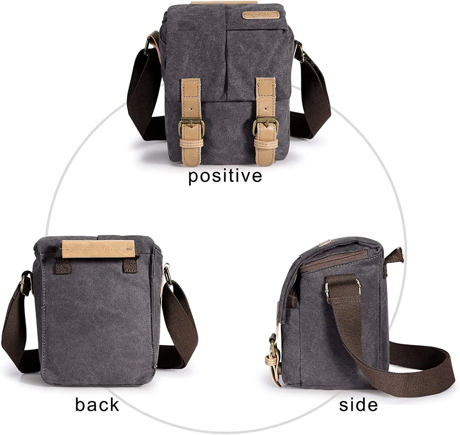 S-ZONE Waterproof Camera Bags for DSLR Canon Canvas Vintage Shoulder Women Men Camera Messenger Bag Leather Trim(Grey)