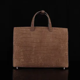 Sanded Genuine Crocodile Skin Leather Top Handle Tote Duffel Bag Large Brown
