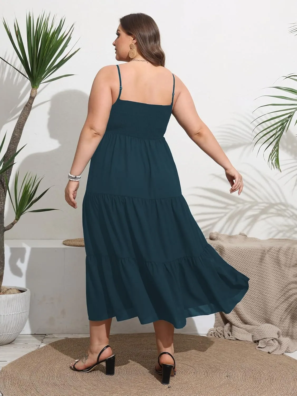 SCOMCHIC Women's Plus Size Summer Maxi Dress Sleeveless Spaghetti Strap Smocked Casual Boho Tiered Long Beach Sun Dresses