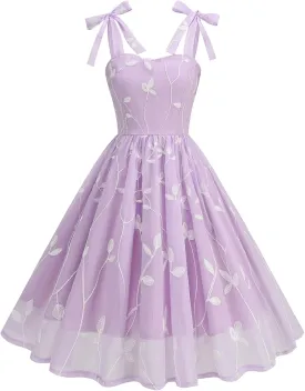 Silk Embroidered Dress for Women Summer Bow Tie Spaghetti Strap Tulle Prom Dress Short A line Cocktail Evening Party Dress