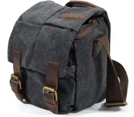 Small Camera Bag/Case, Vintage Canvase Leather Trim DSLR SLR Camera Shoulder Messenger Sling Bag