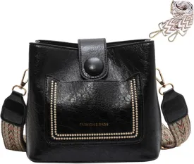 Small Crossbody Bag for Women Trendy Vegan Leather Shoulder Bucket Bag Hobo Handbags with 2 Adjustable Guitar Straps