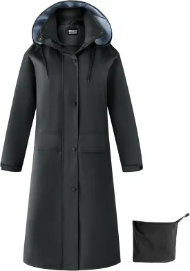 Ubon Women's Rain Coat Waterproof with Hood Long Raincoat Packable Rain Jacket Casual Windbreaker