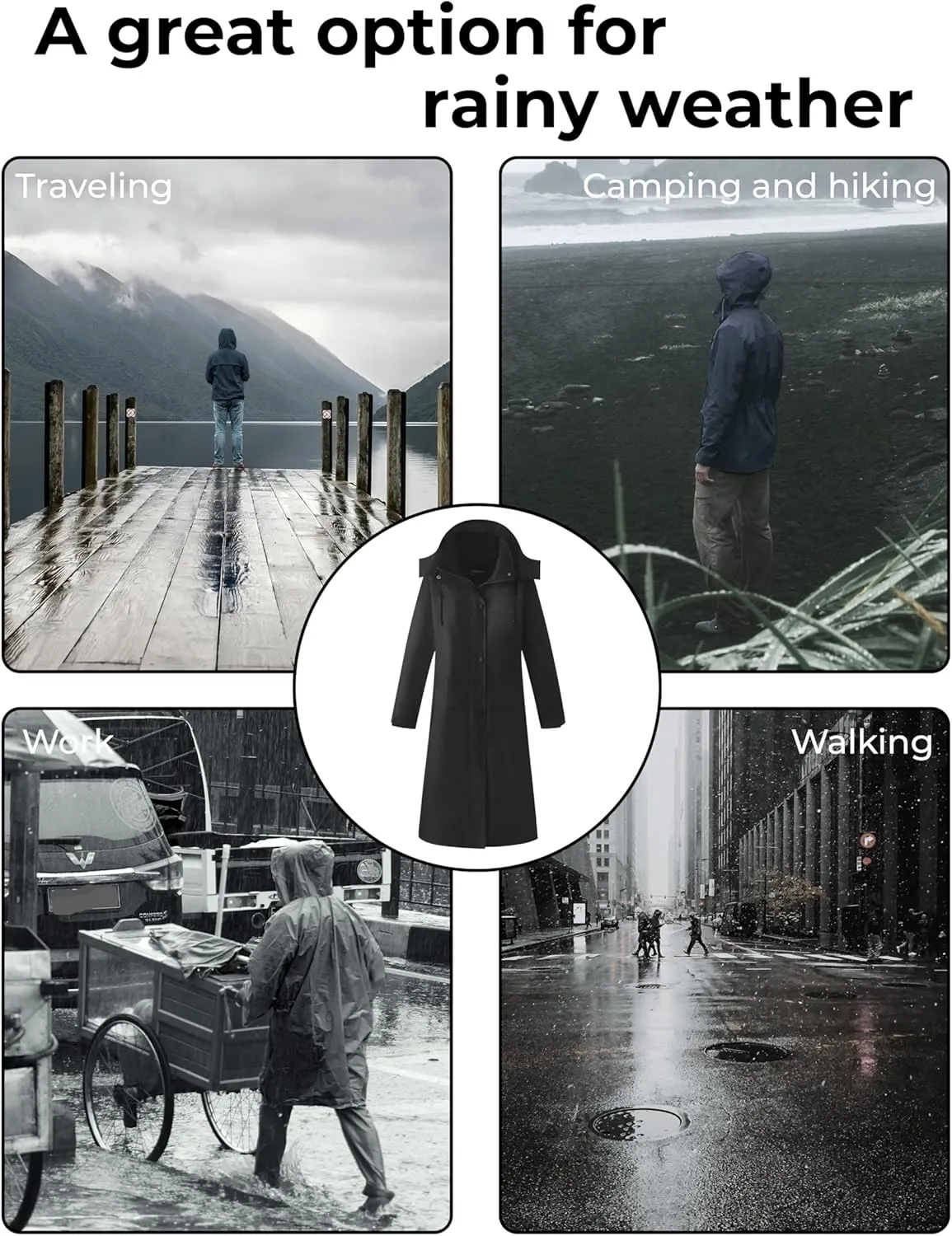 Ubon Women's Rain Coat Waterproof with Hood Long Raincoat Packable Rain Jacket Casual Windbreaker