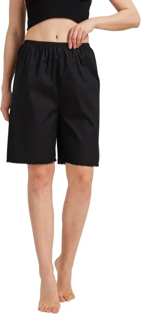 Women Cotton Half Slip Pettipants for Under Dress with Lace Trim Victorian Pajama Pants with Lining