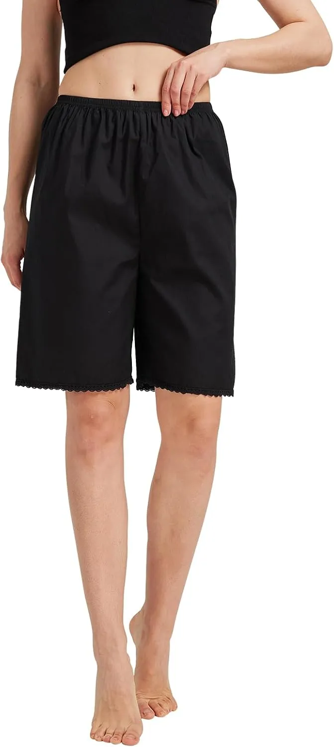 Women Cotton Half Slip Pettipants for Under Dress with Lace Trim Victorian Pajama Pants with Lining