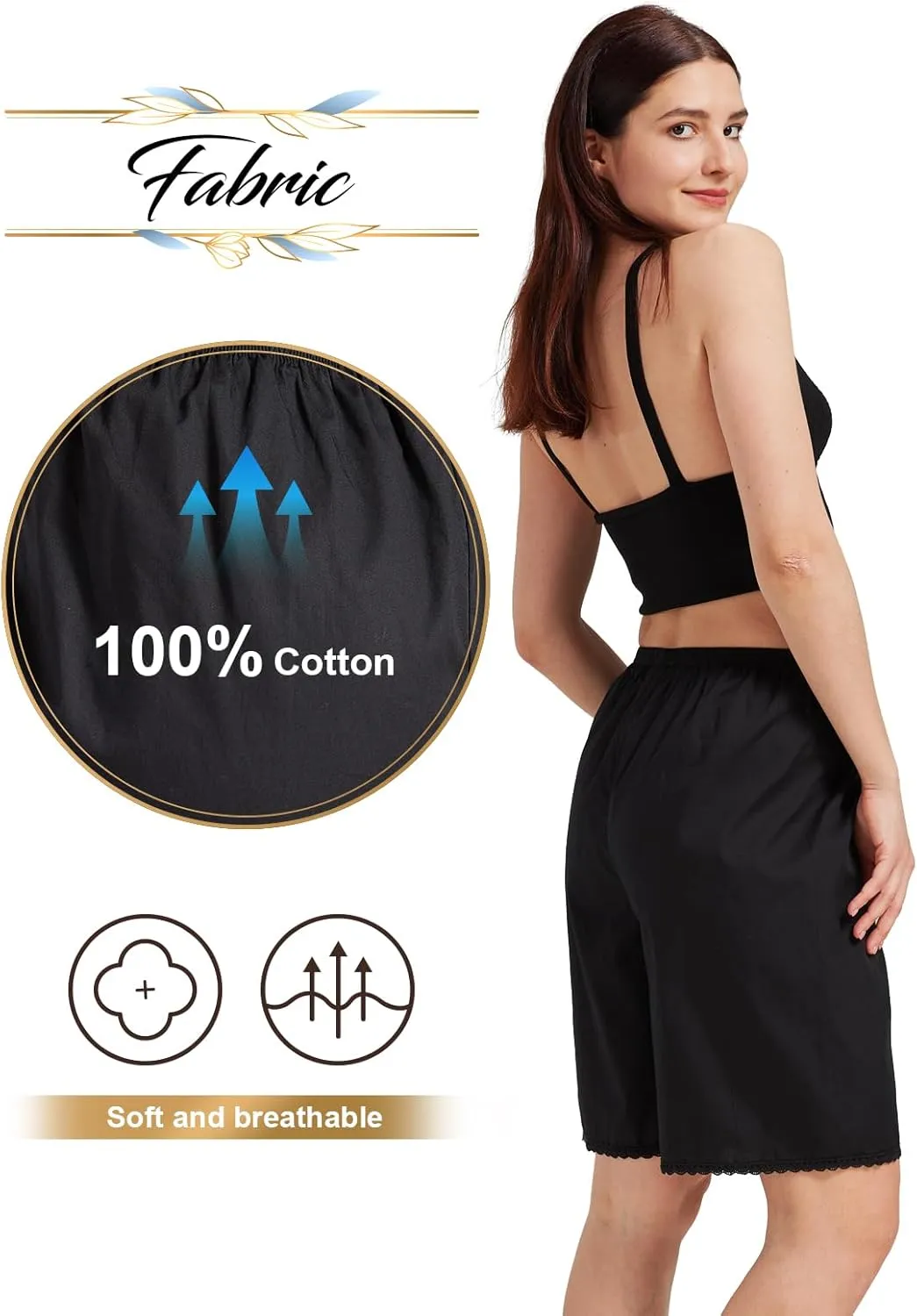 Women Cotton Half Slip Pettipants for Under Dress with Lace Trim Victorian Pajama Pants with Lining