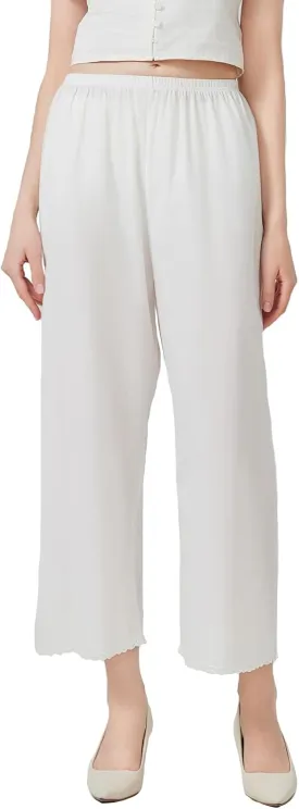 Women Cotton Half Slip Pettipants for Under Dress with Lace Trim Victorian Pajama Pants with Lining
