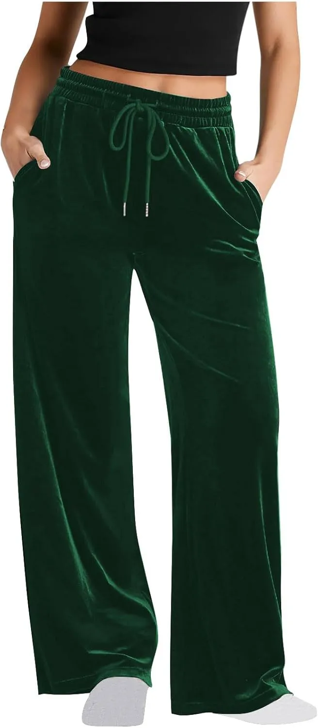 Women Velour Pants Soft Velvet Sweatpants Straight Leg Athletic Joggers Casual Lounge Pajama Pants with Pockets