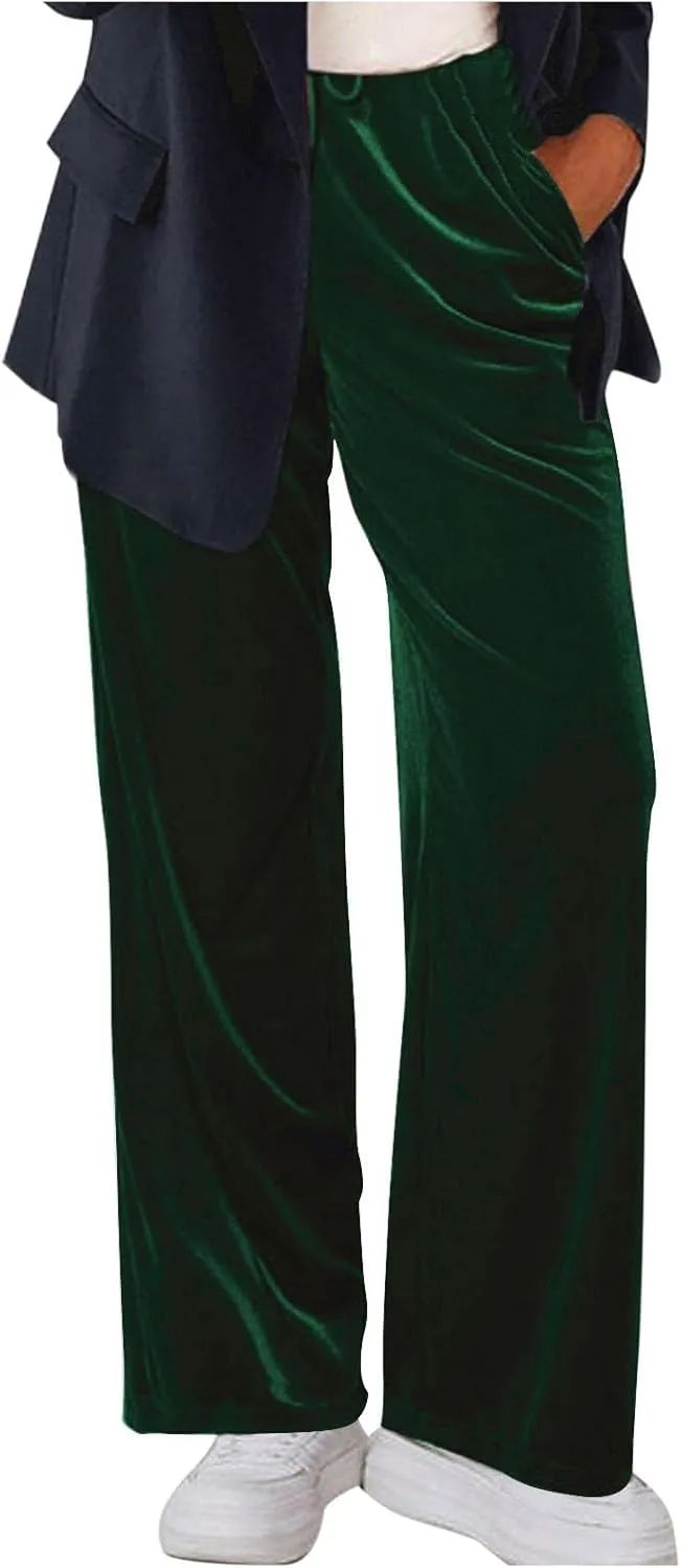 Women Velour Pants Soft Velvet Sweatpants Straight Leg Athletic Joggers Casual Lounge Pajama Pants with Pockets