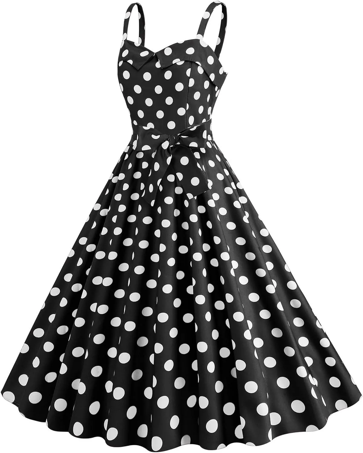 Women Vintage Polka Dot 1950s Rockabilly Halter Hepburn Dress Retro Polka Dot Evening Cocktail Swing Dresses