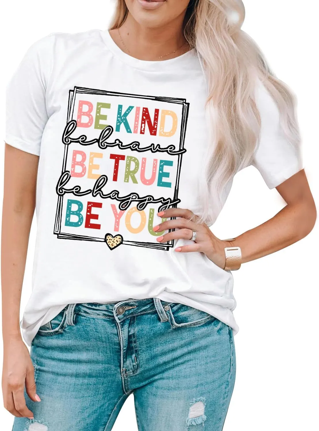 Womens Be Kind Shirts Kindness T-Shirt Be True Be You Be Brave Be Happy Tee Inspirational Gifts Top