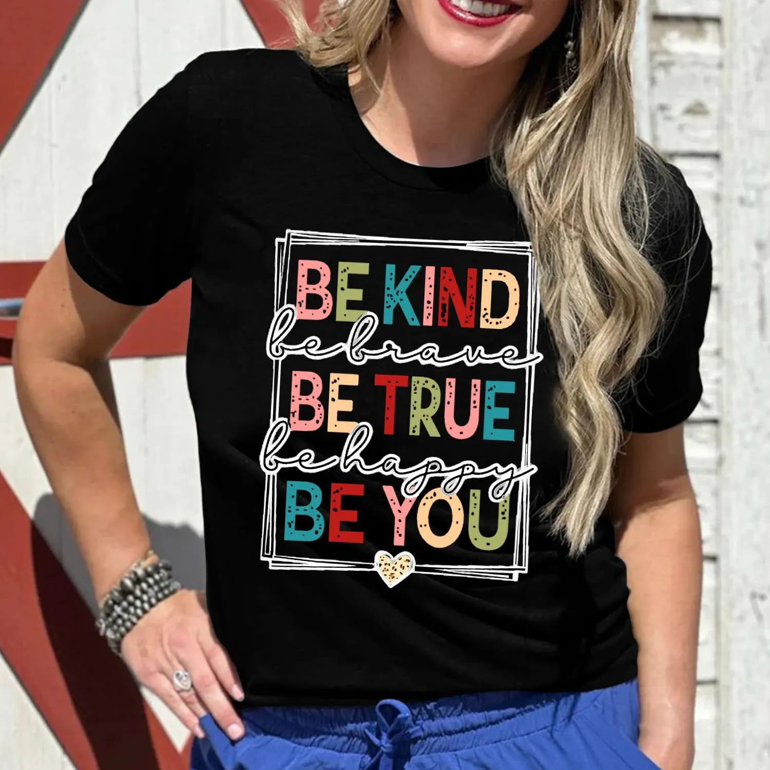 Womens Be Kind Shirts Kindness T-Shirt Be True Be You Be Brave Be Happy Tee Inspirational Gifts Top