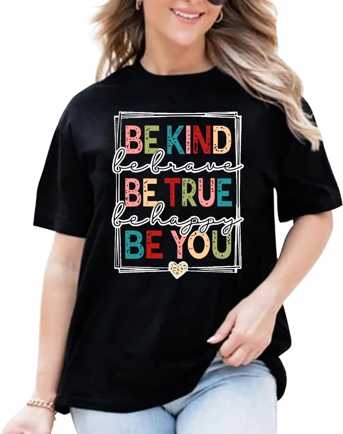 Womens Be Kind Shirts Kindness T-Shirt Be True Be You Be Brave Be Happy Tee Inspirational Gifts Top
