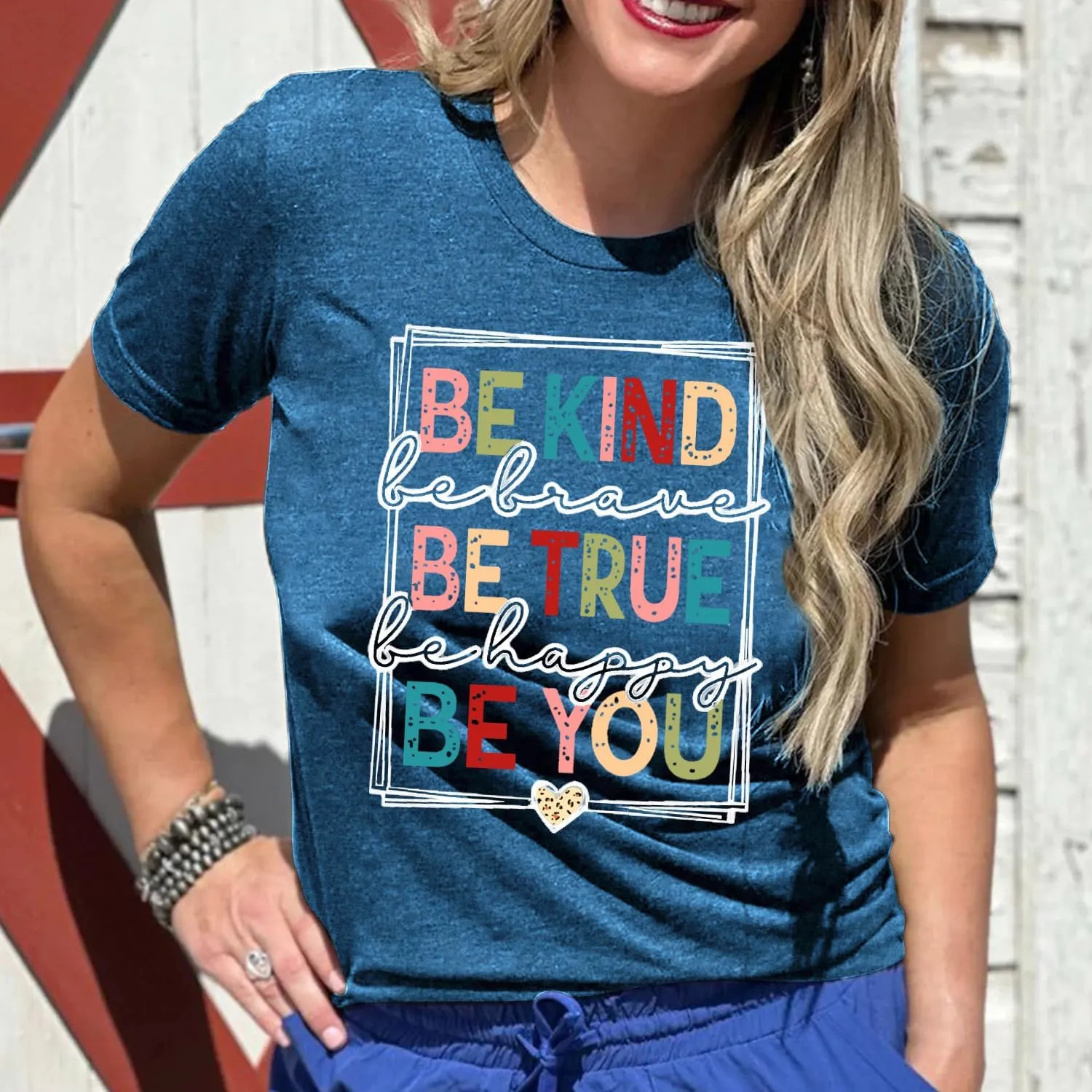 Womens Be Kind Shirts Kindness T-Shirt Be True Be You Be Brave Be Happy Tee Inspirational Gifts Top