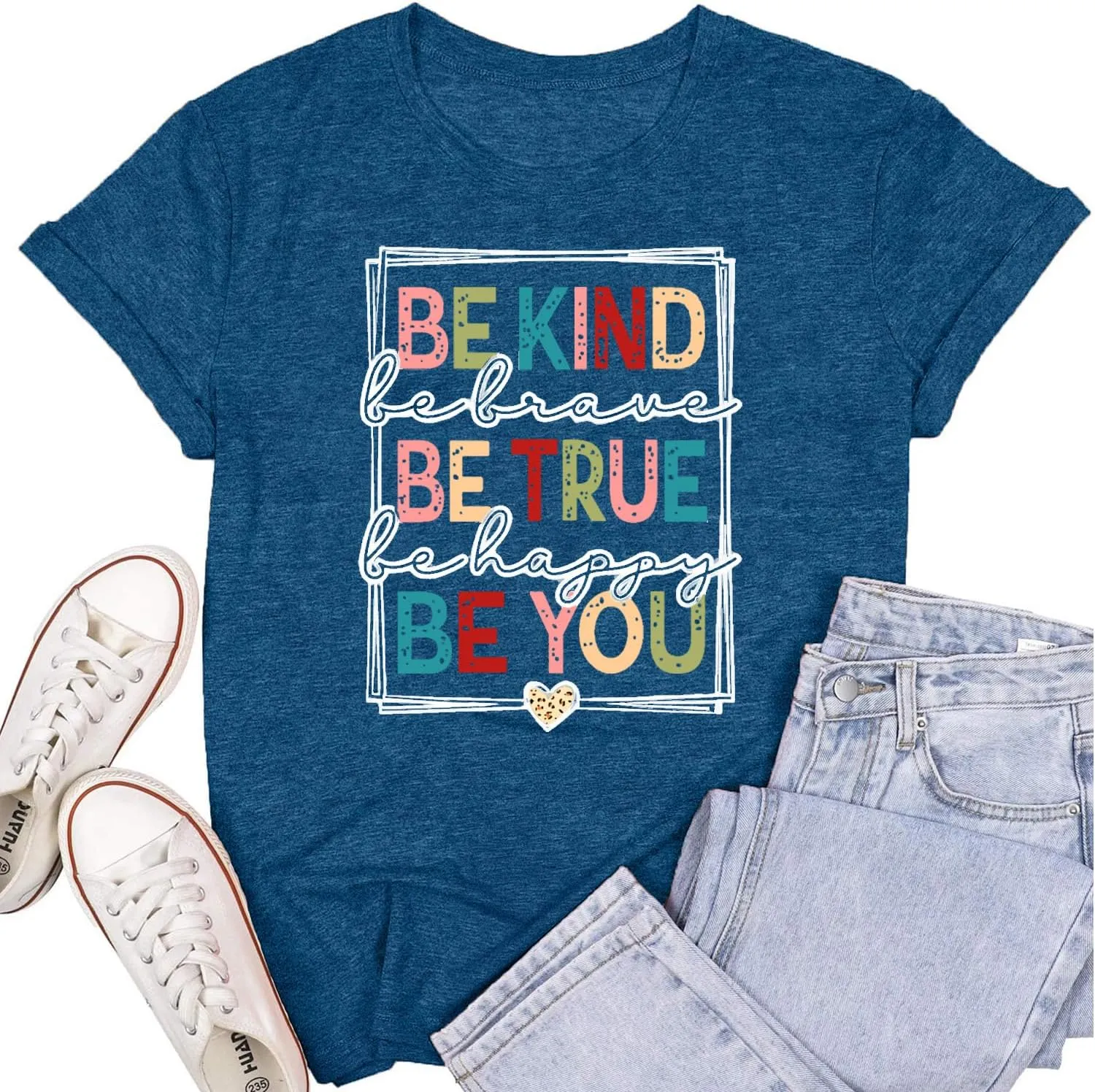 Womens Be Kind Shirts Kindness T-Shirt Be True Be You Be Brave Be Happy Tee Inspirational Gifts Top
