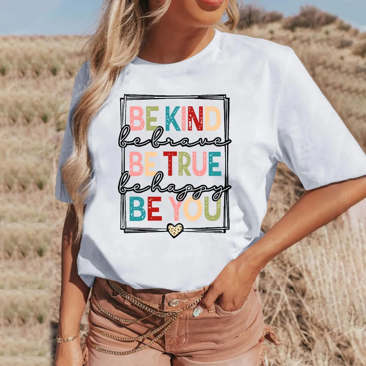 Womens Be Kind Shirts Kindness T-Shirt Be True Be You Be Brave Be Happy Tee Inspirational Gifts Top
