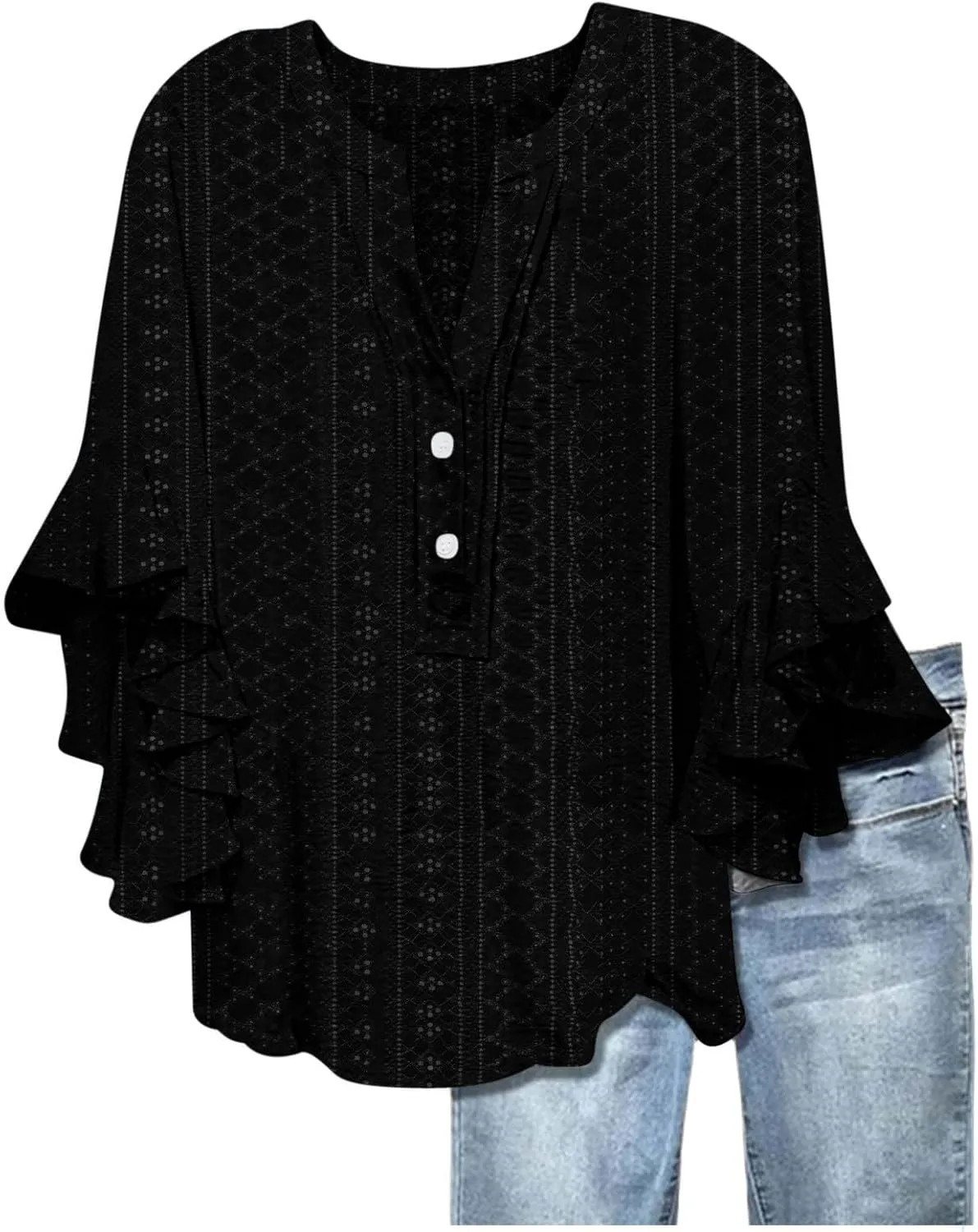 Women's Eyelet Poncho Tops Half Sleeve Tops Trendy Casual Lightweight Flowy Shirt Ruffles Hem Dressy Elegant Blouse