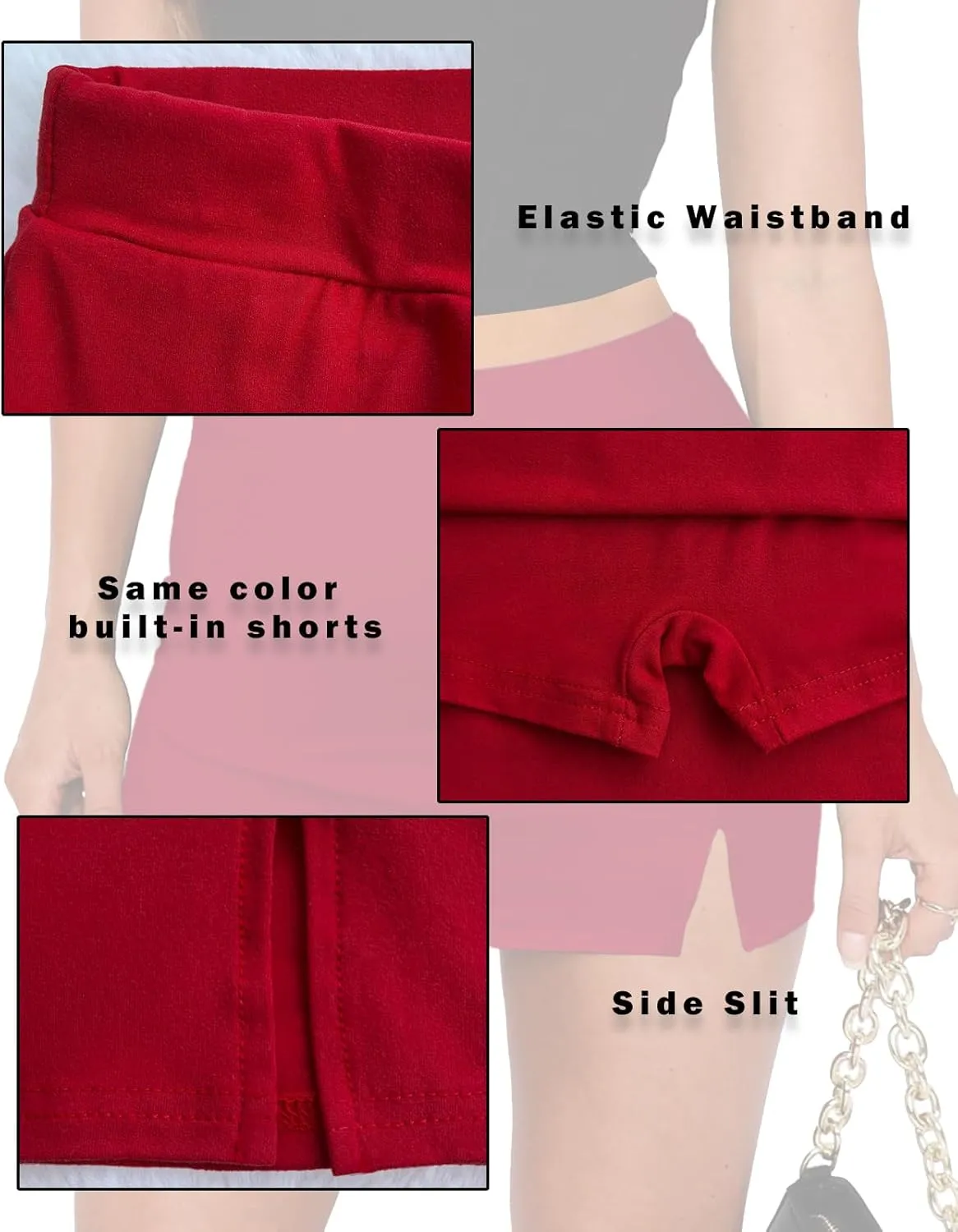 Women's Side Slit High Waisted Mini Skirt Stretchy Bodycon Skort 2025 Summer Y2K Club Skirts with Underneath