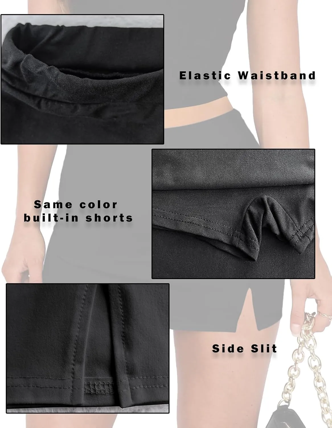 Women's Side Slit High Waisted Mini Skirt Stretchy Bodycon Skort 2025 Summer Y2K Club Skirts with Underneath