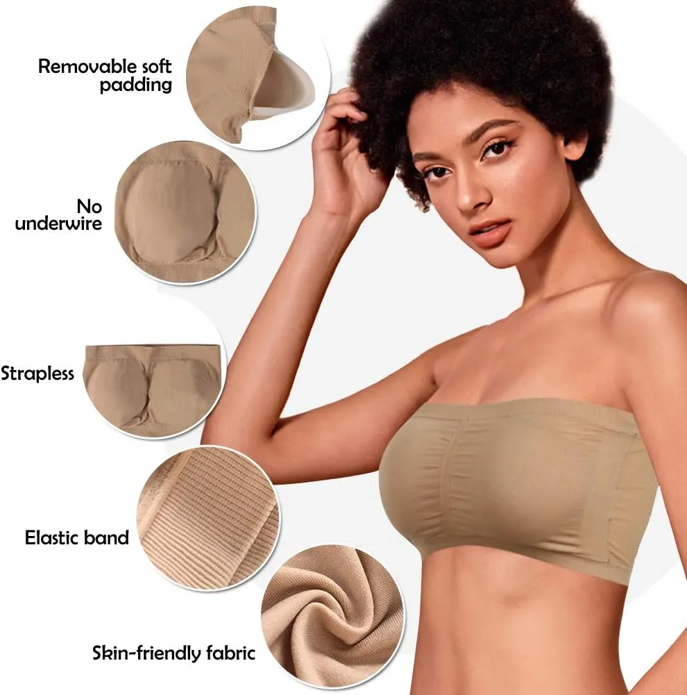 Women's Strapless Bralette Seamless Bandeau Tube Top Bra 3 & 2 Packs