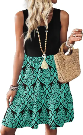Zeagoo Women Summer Dresses Sleeveless Casual Tank Dress Flowy Tiered Short Beach Dresses Womens Sundress with Pockets