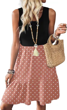 Zeagoo Women Summer Dresses Sleeveless Casual Tank Dress Flowy Tiered Short Beach Dresses Womens Sundress with Pockets