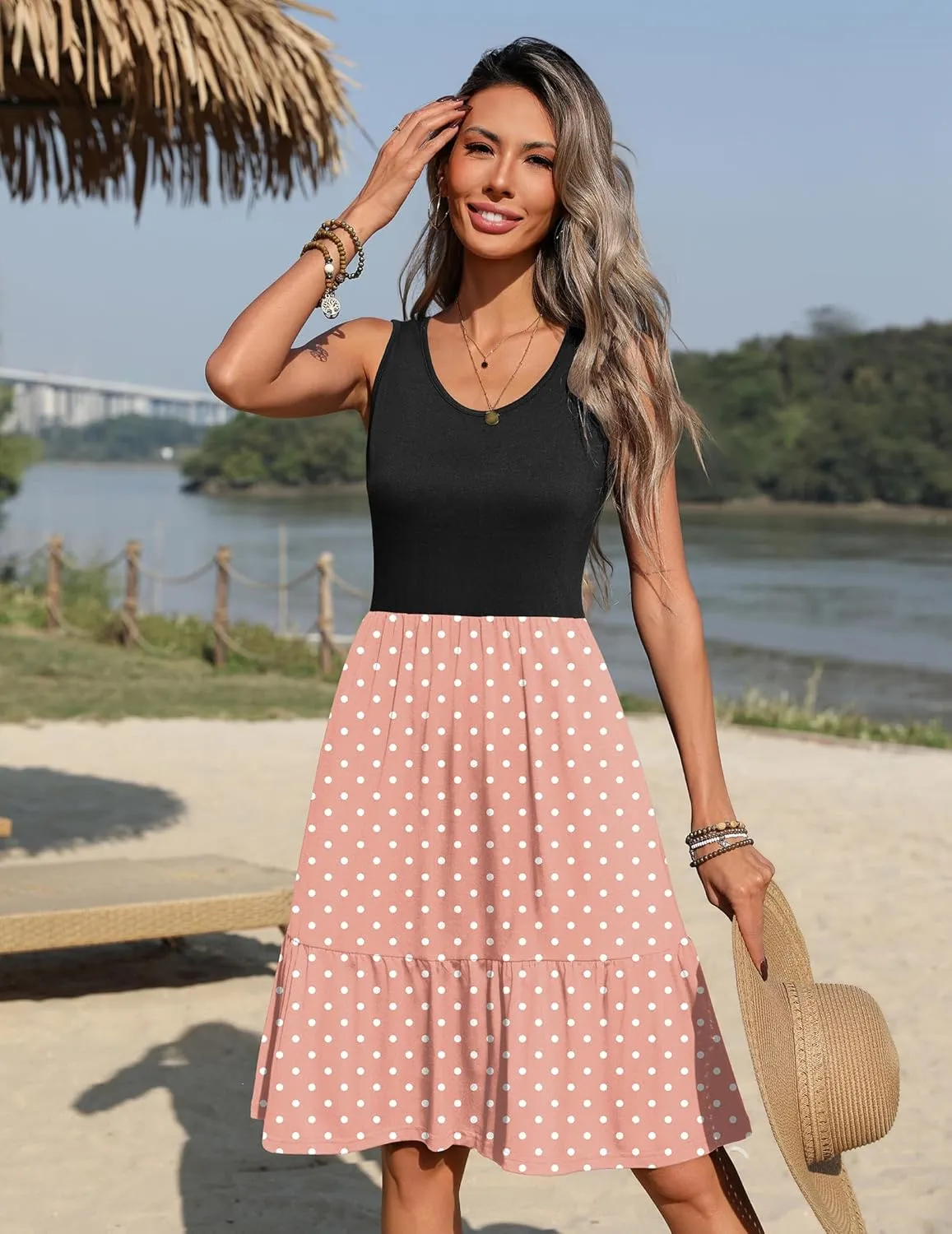 Zeagoo Women Summer Dresses Sleeveless Casual Tank Dress Flowy Tiered Short Beach Dresses Womens Sundress with Pockets
