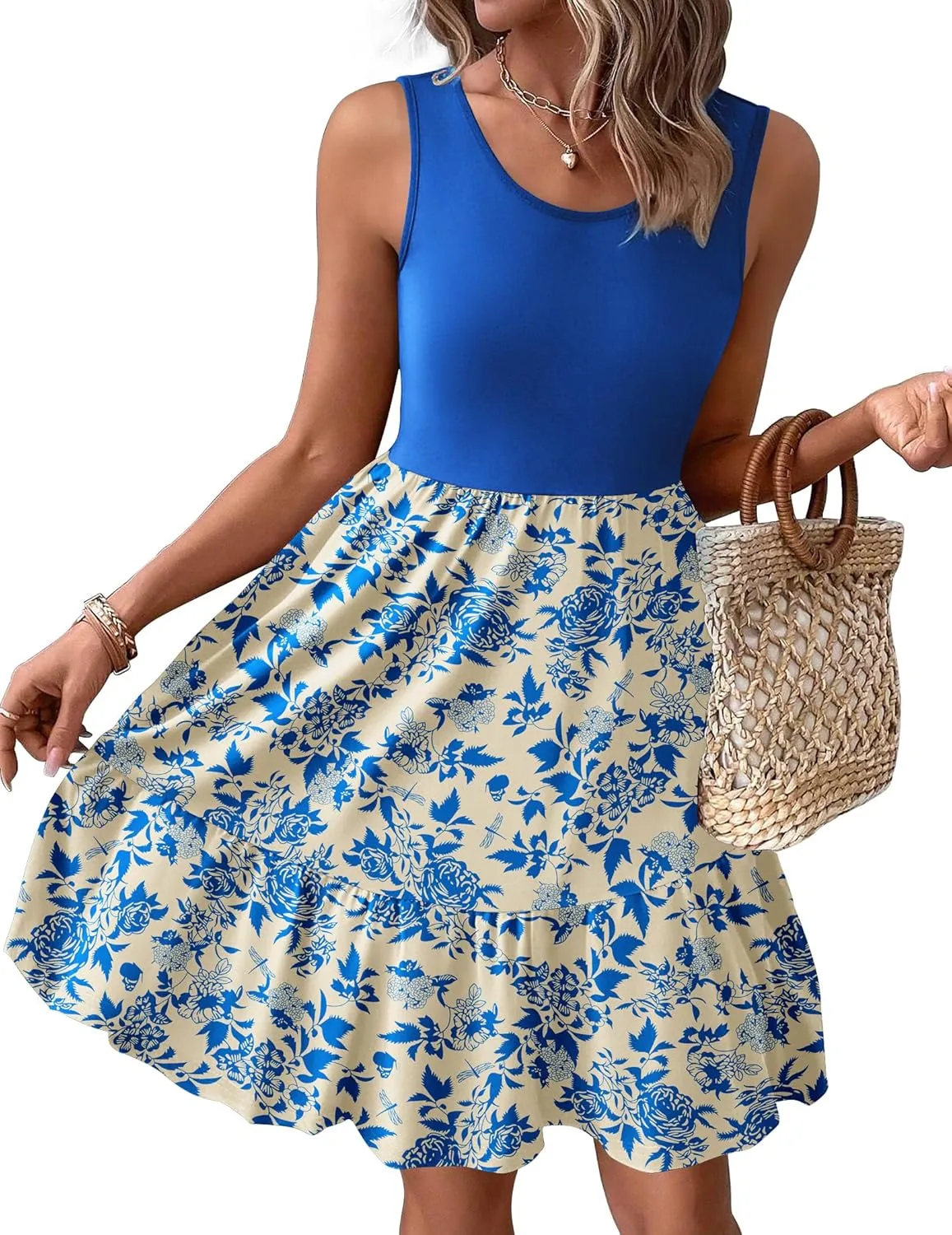Zeagoo Women Summer Dresses Sleeveless Casual Tank Dress Flowy Tiered Short Beach Dresses Womens Sundress with Pockets