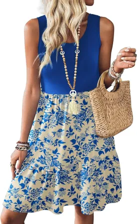 Zeagoo Women Summer Dresses Sleeveless Casual Tank Dress Flowy Tiered Short Beach Dresses Womens Sundress with Pockets
