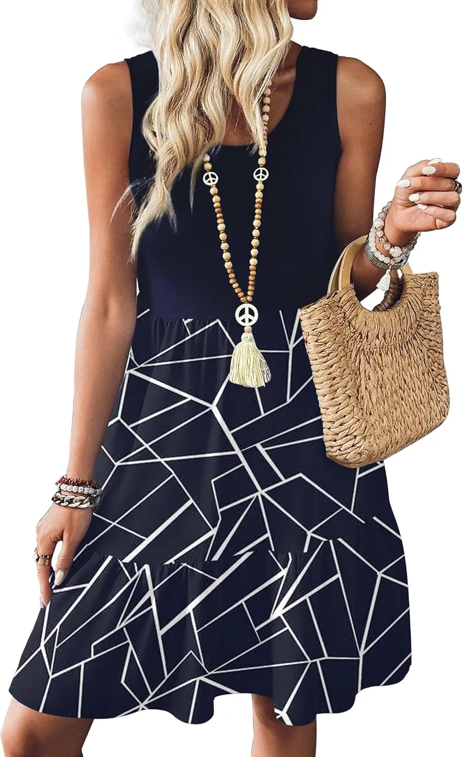 Zeagoo Women Summer Dresses Sleeveless Casual Tank Dress Flowy Tiered Short Beach Dresses Womens Sundress with Pockets