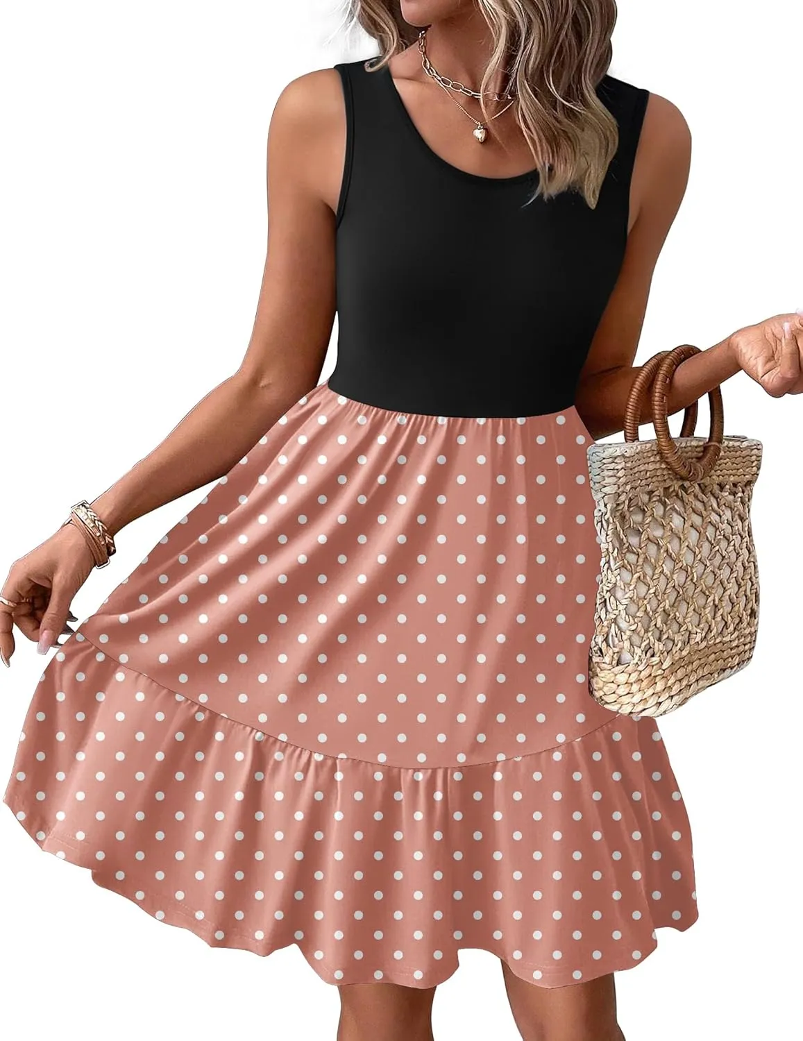 Zeagoo Women Summer Dresses Sleeveless Casual Tank Dress Flowy Tiered Short Beach Dresses Womens Sundress with Pockets