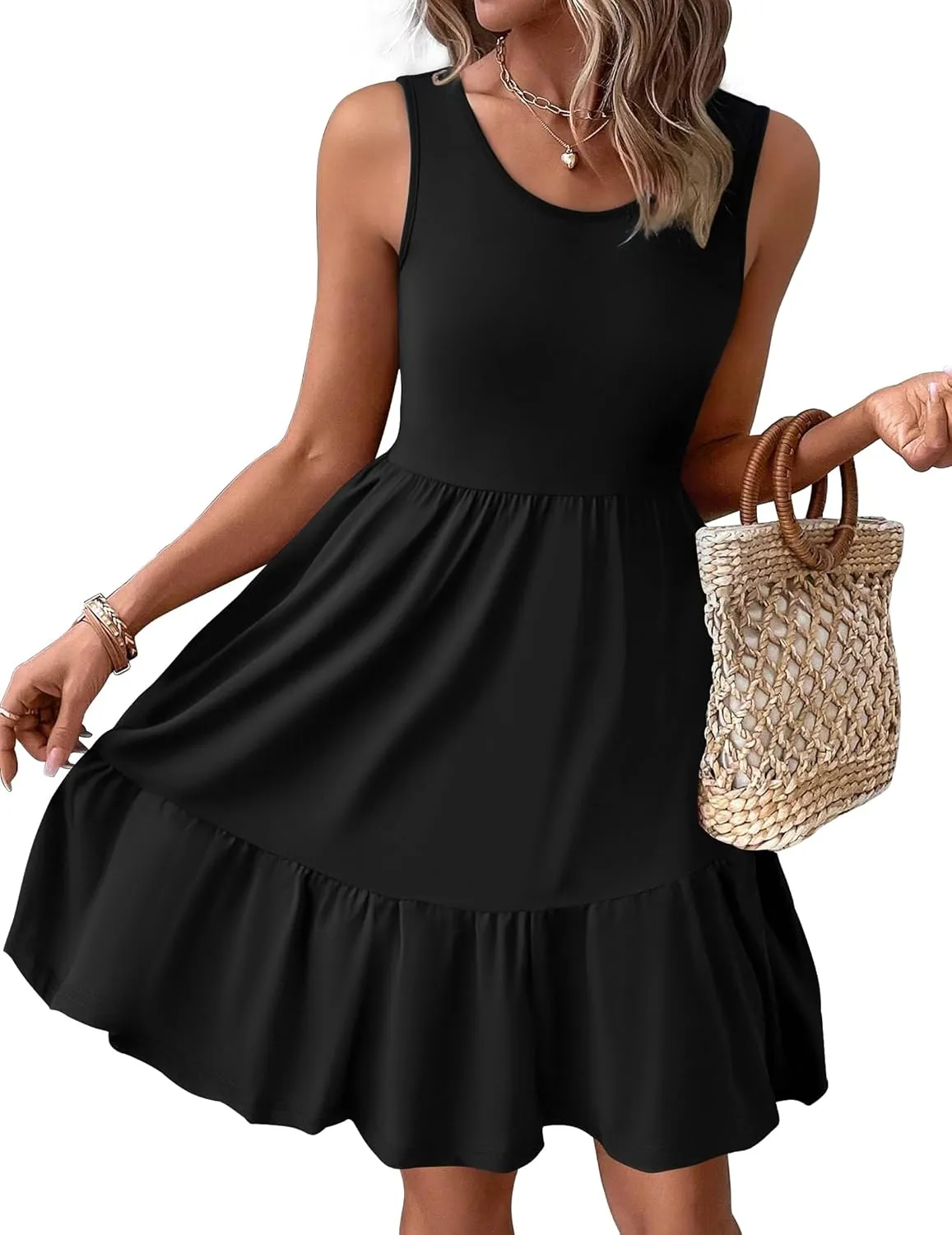 Zeagoo Women Summer Dresses Sleeveless Casual Tank Dress Flowy Tiered Short Beach Dresses Womens Sundress with Pockets